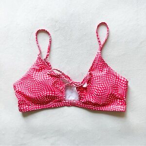 Red Wavy Abstract Gingham Bikini Top